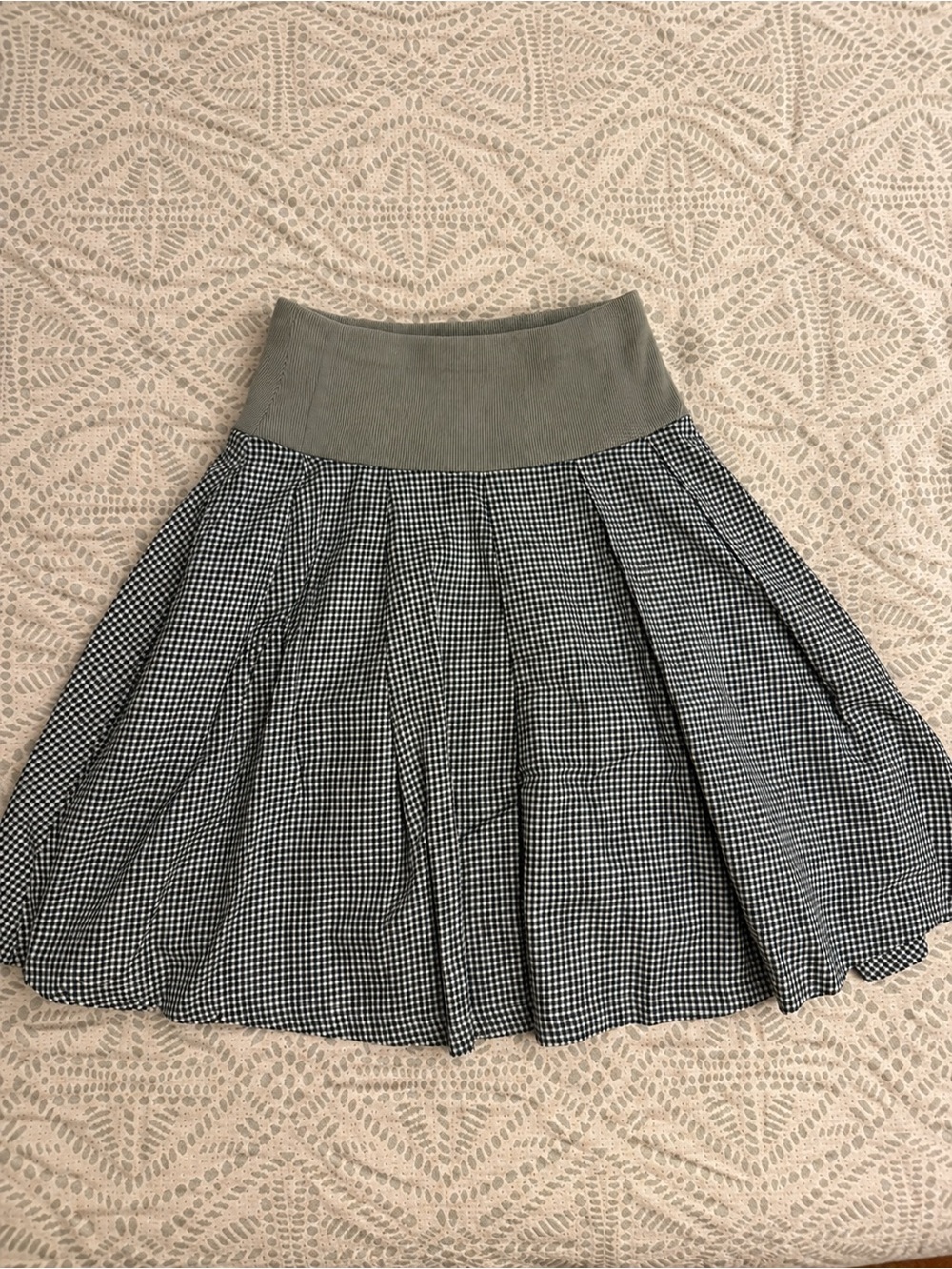 Michael Kors Gingham Pleated High Waist Skirt Black & White M